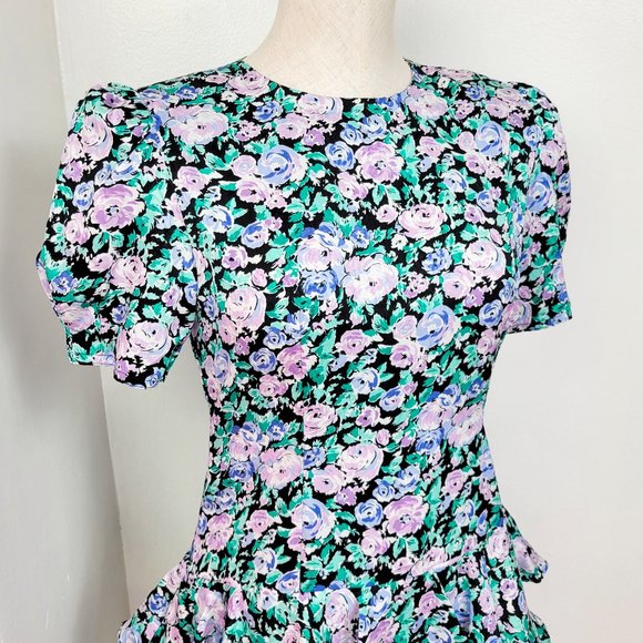 Vintage 80s Pastel Floral Print Ruffled Party Dress - Picture 4 of 9